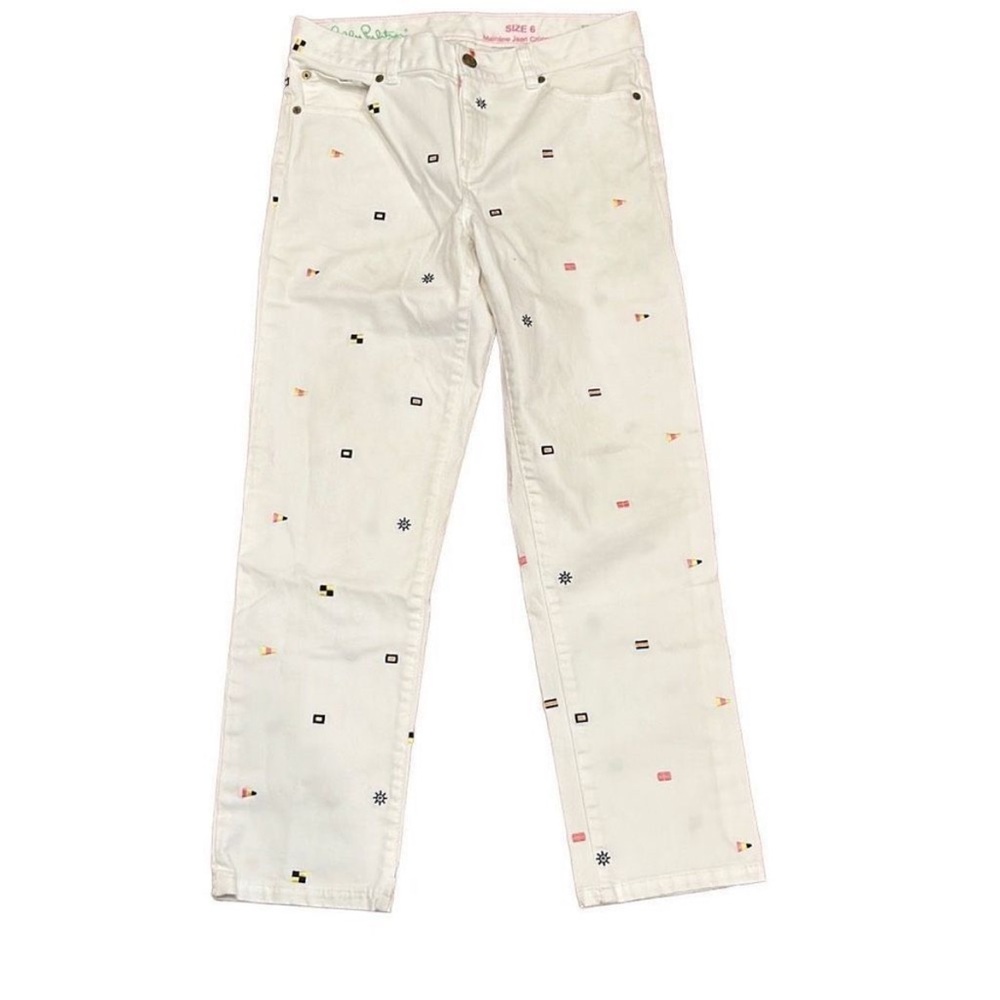 Lilly pulitzer mainline cropped white nautical jeans